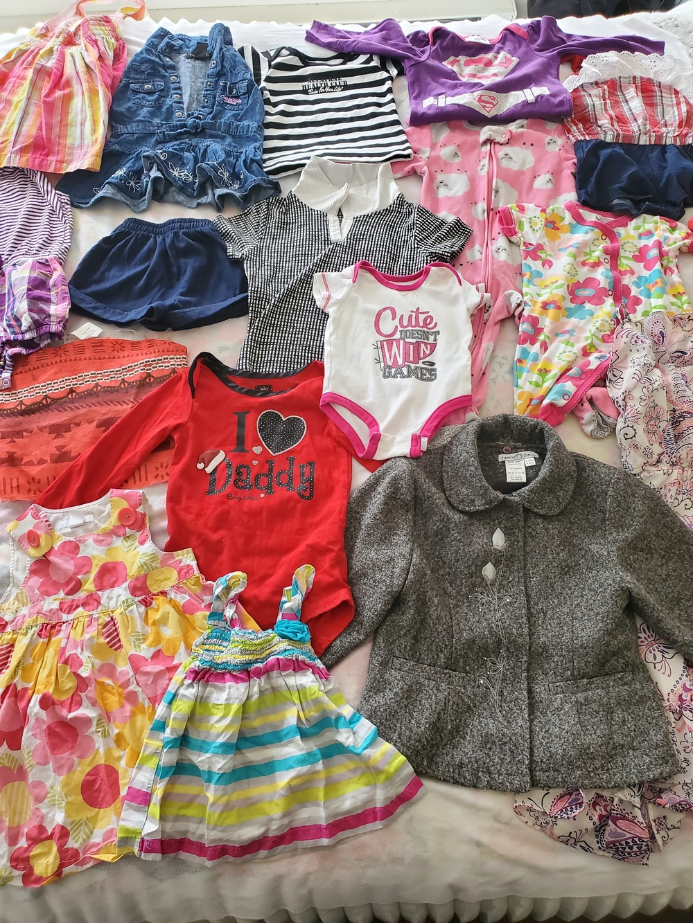 HUGE Girl Clothing Lot with Grey Tweed Coat and Colorful Dresses - 17 Items